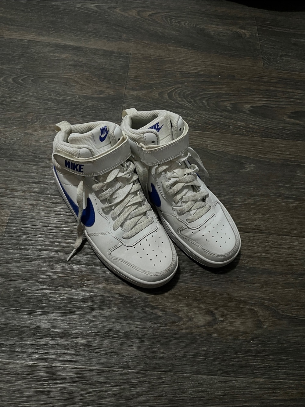 Nike Kids Court Borough White and Royal Blue High-Top Sneakers